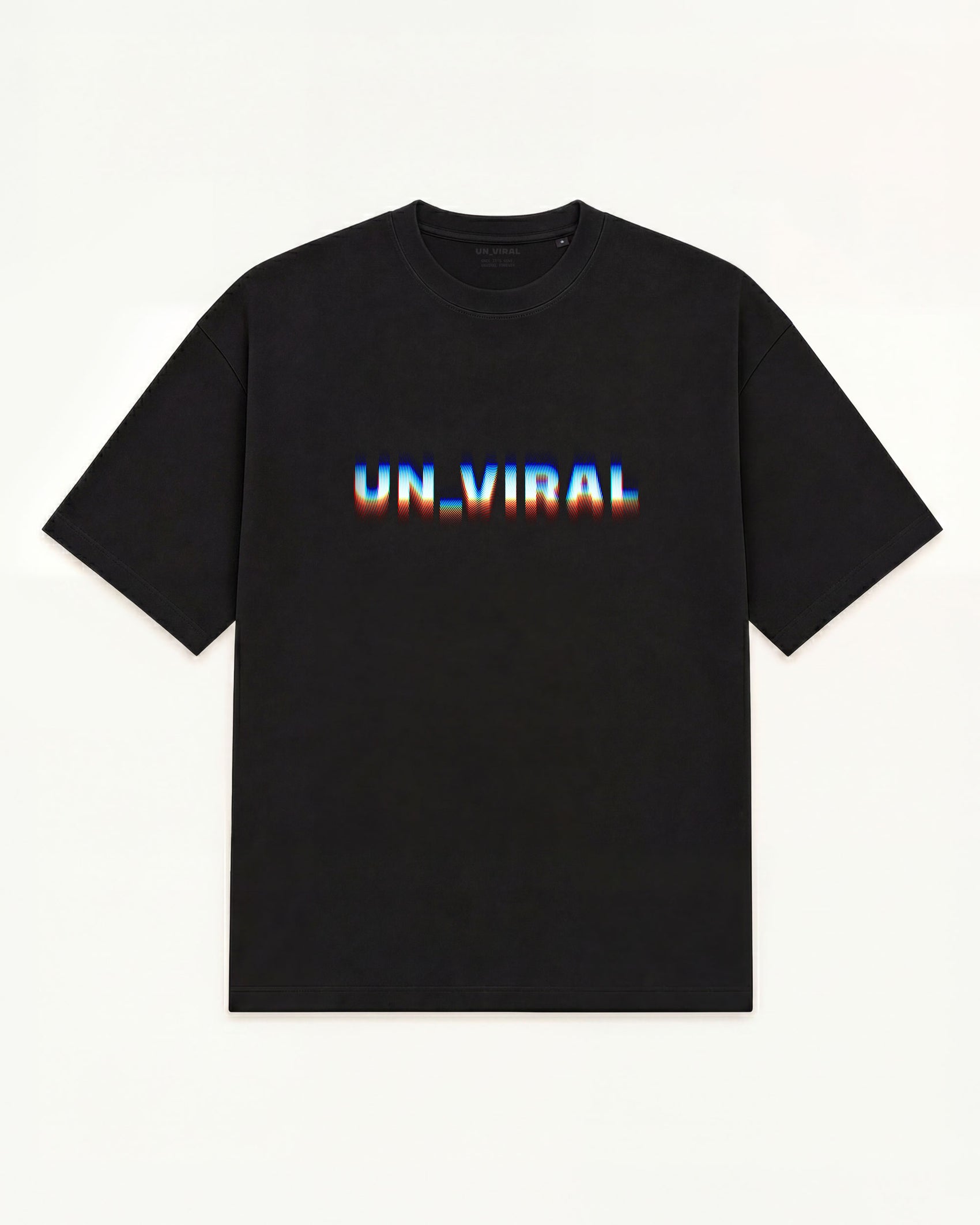 Scan UN_VIRAL tee in black with RGB chromatic scan logotype — front