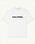 Glitch UN_VIRAL tee in white with chromatic RGB glitch logotype — front