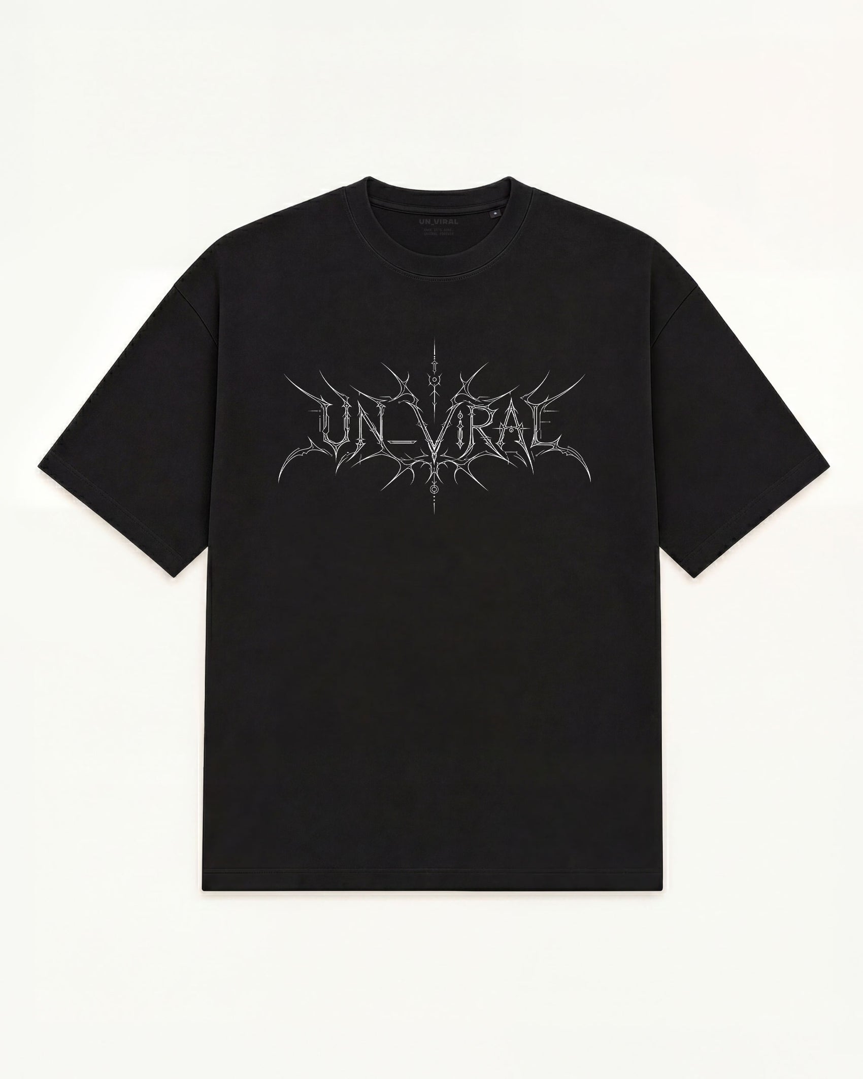 Holly Null tee in black with ornate gothic black-metal logotype — front