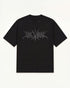 Holly Null tee in black with ornate gothic black-metal logotype — front