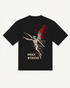 Holy Static tee in black with sacred figure dissolving into static interference — front