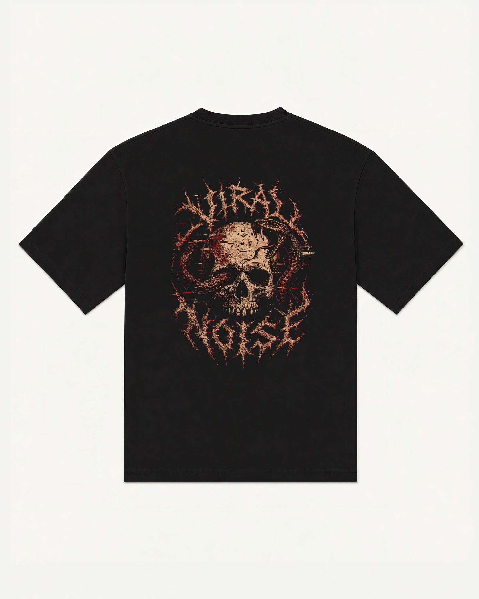 Venom Signal tee in black with skull-and-serpent death-metal graphic — front