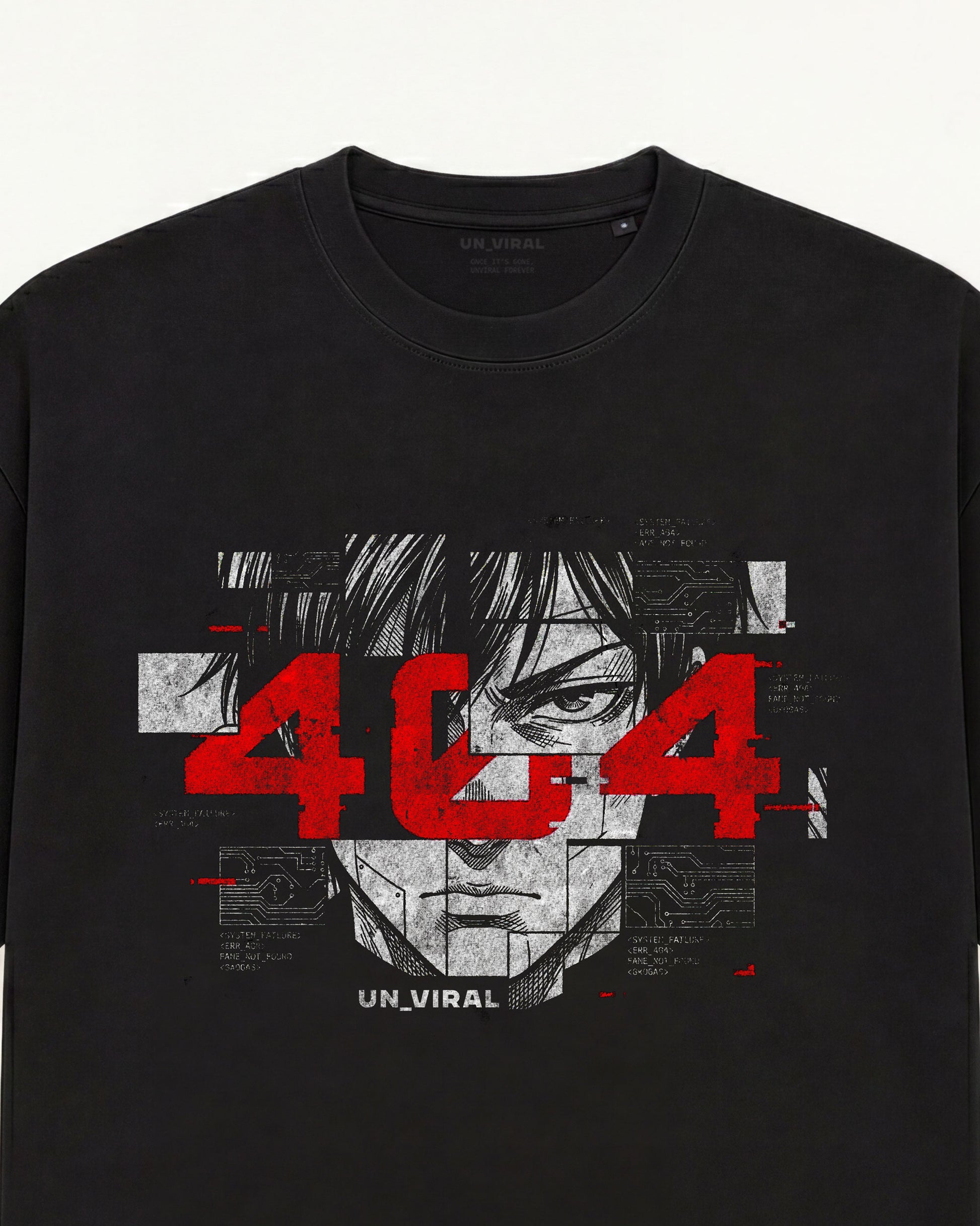 404 Frame black tee, corrupted manga graphic — back
