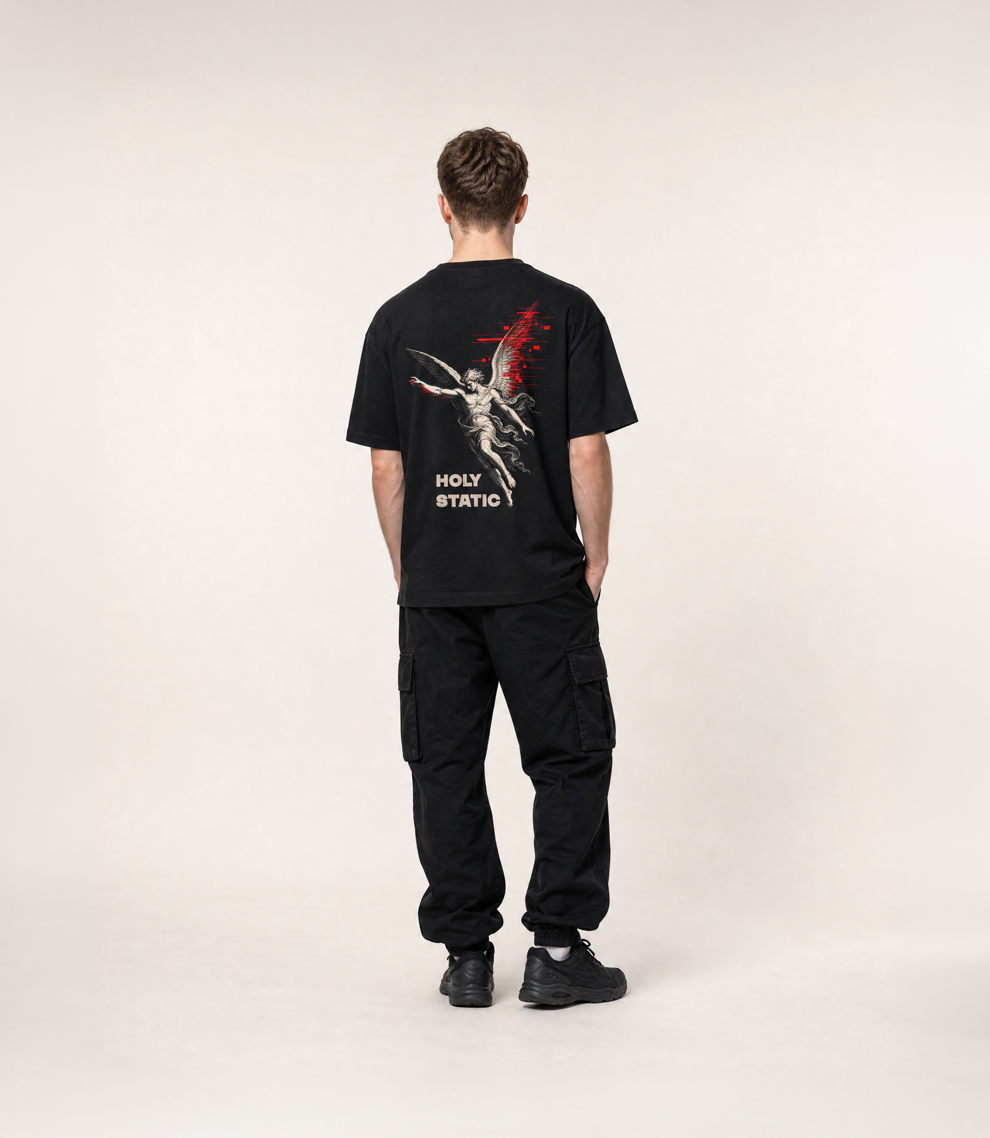 Holy Static black oversized tee — print detail