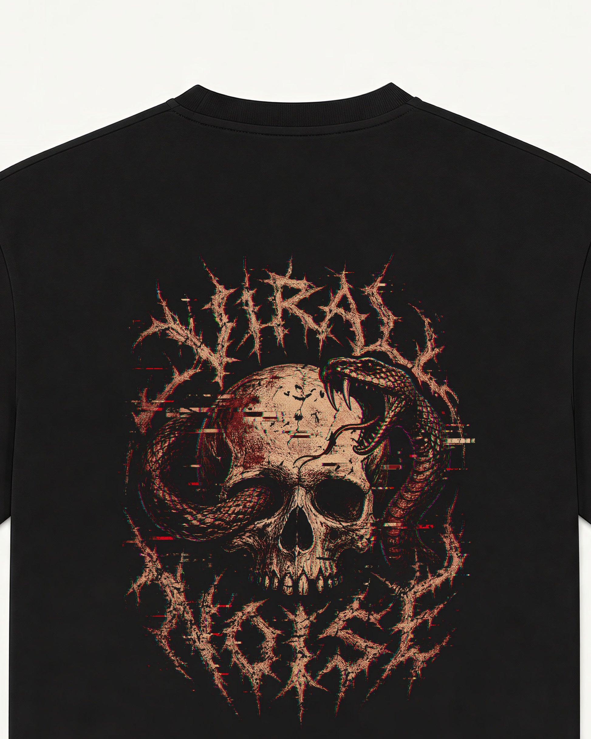 Venom Signal black tee, skull and serpent print — back