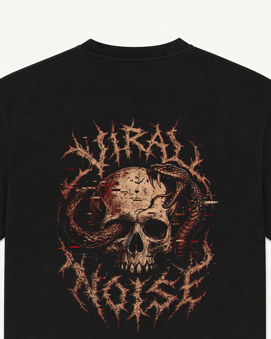 Venom Signal black tee, skull and serpent print — back