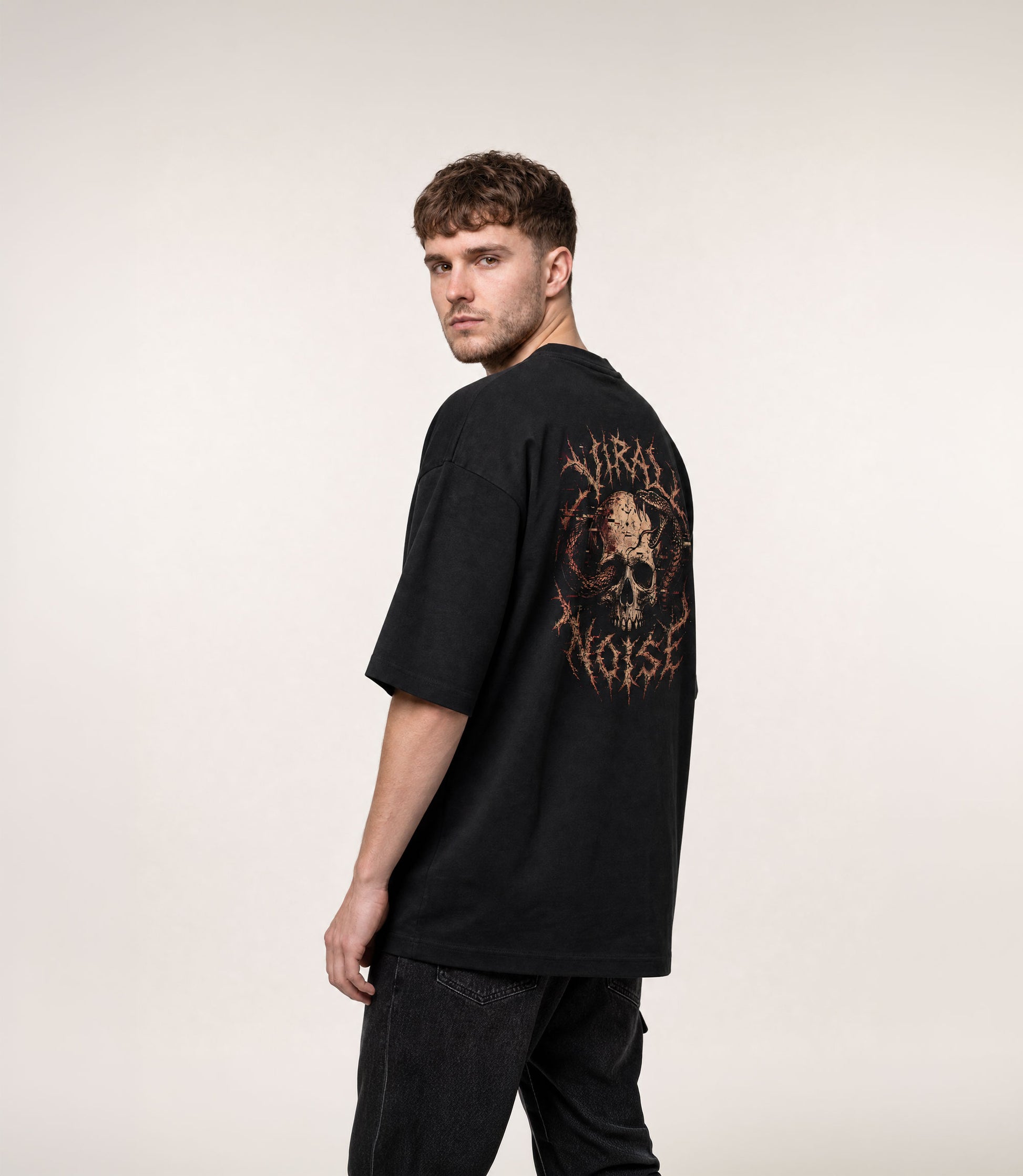 Venom Signal black tee worn, oversized fit