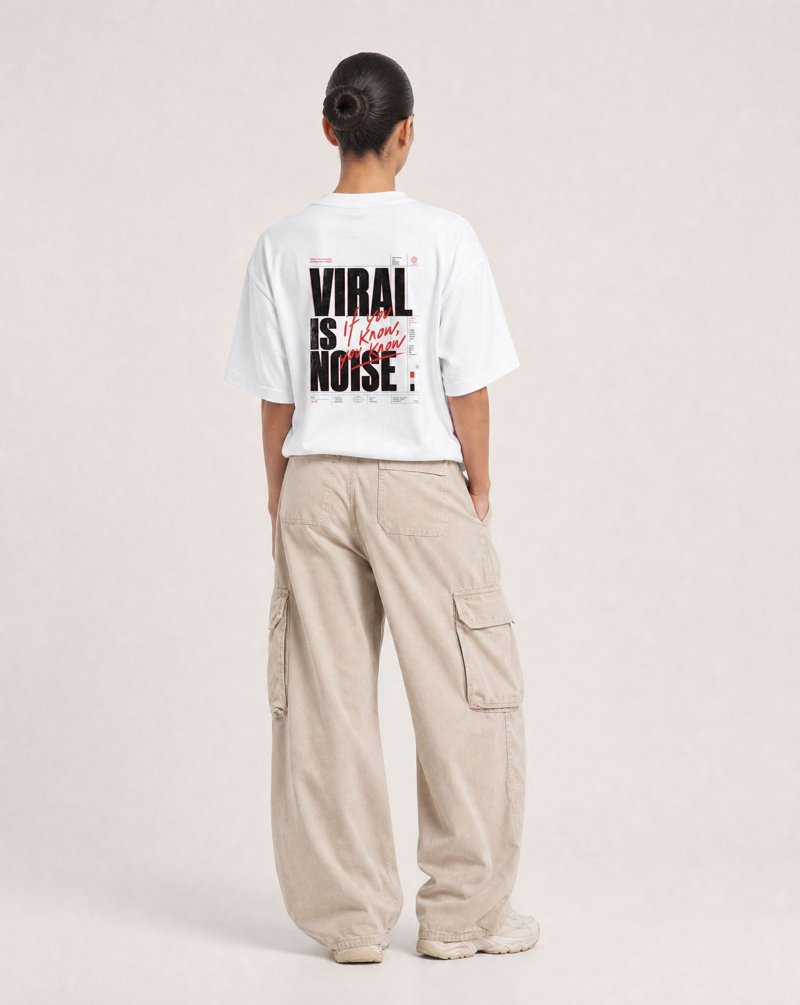 You Know white oversized tee — print detail