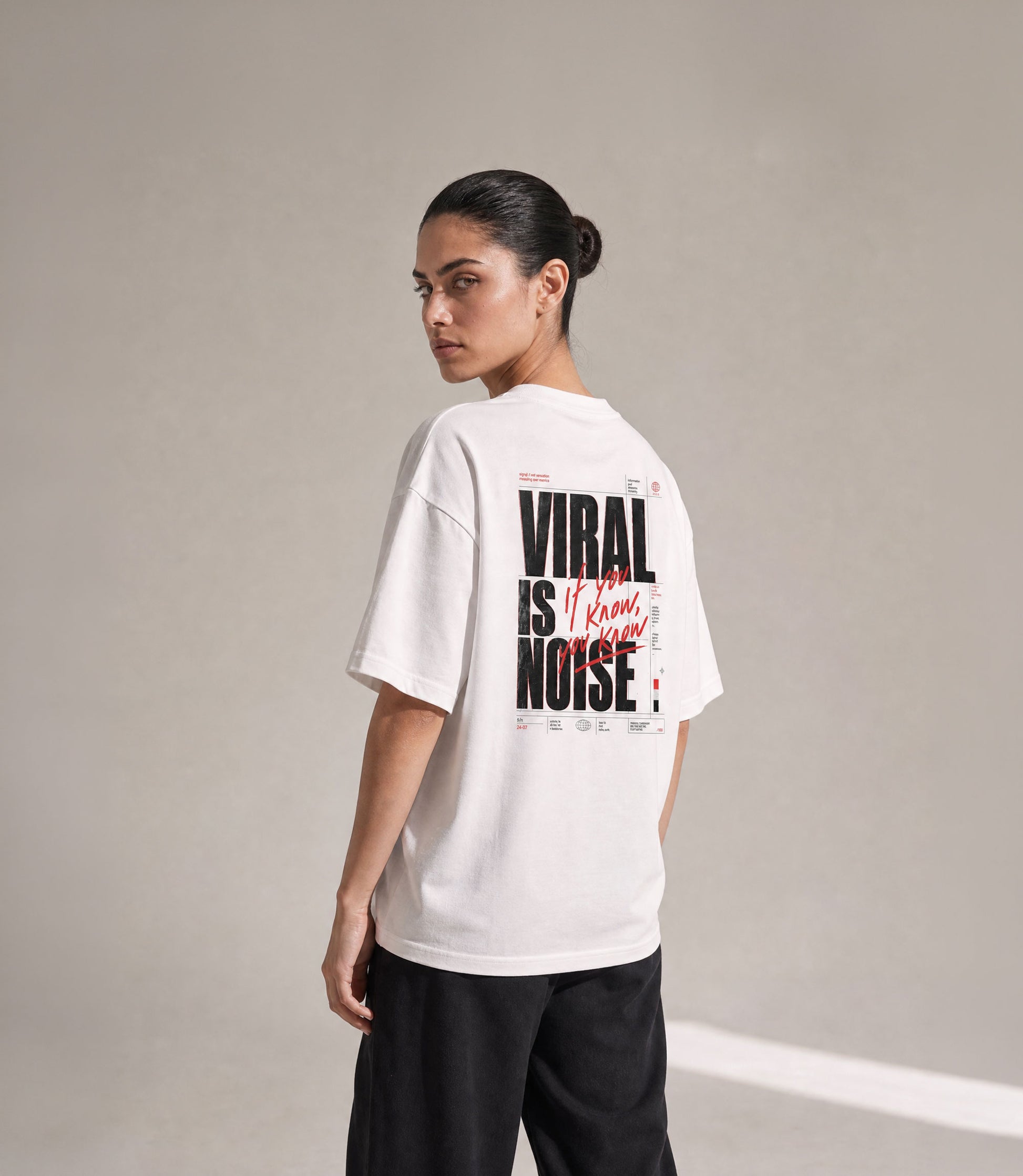 You Know white tee worn, oversized fit