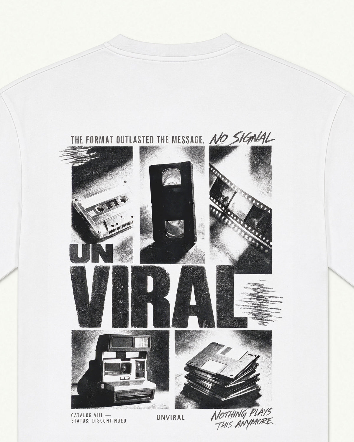 Analog white oversized tee, collage graphic detail