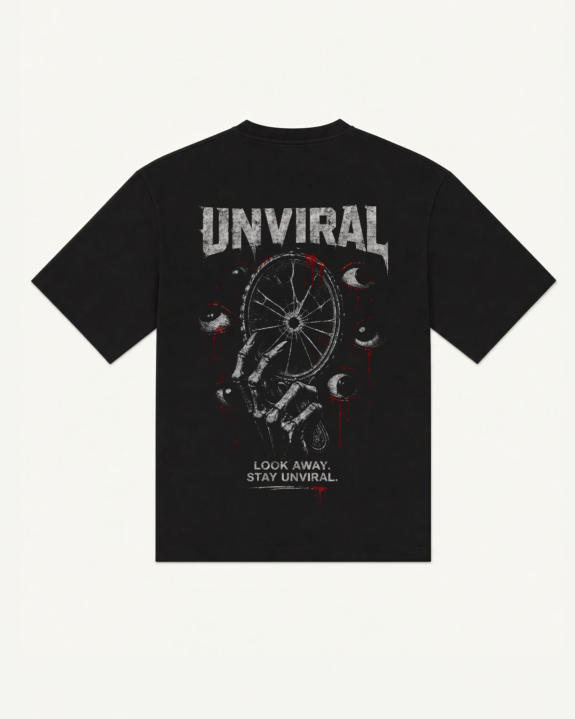 Vanity Broken tee in black with cracked mirror and weeping eyes gothic graphic, back