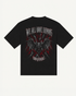 Black oversized UNVIRAL t-shirt with a gothic bat illustration and We All Have Demons back print