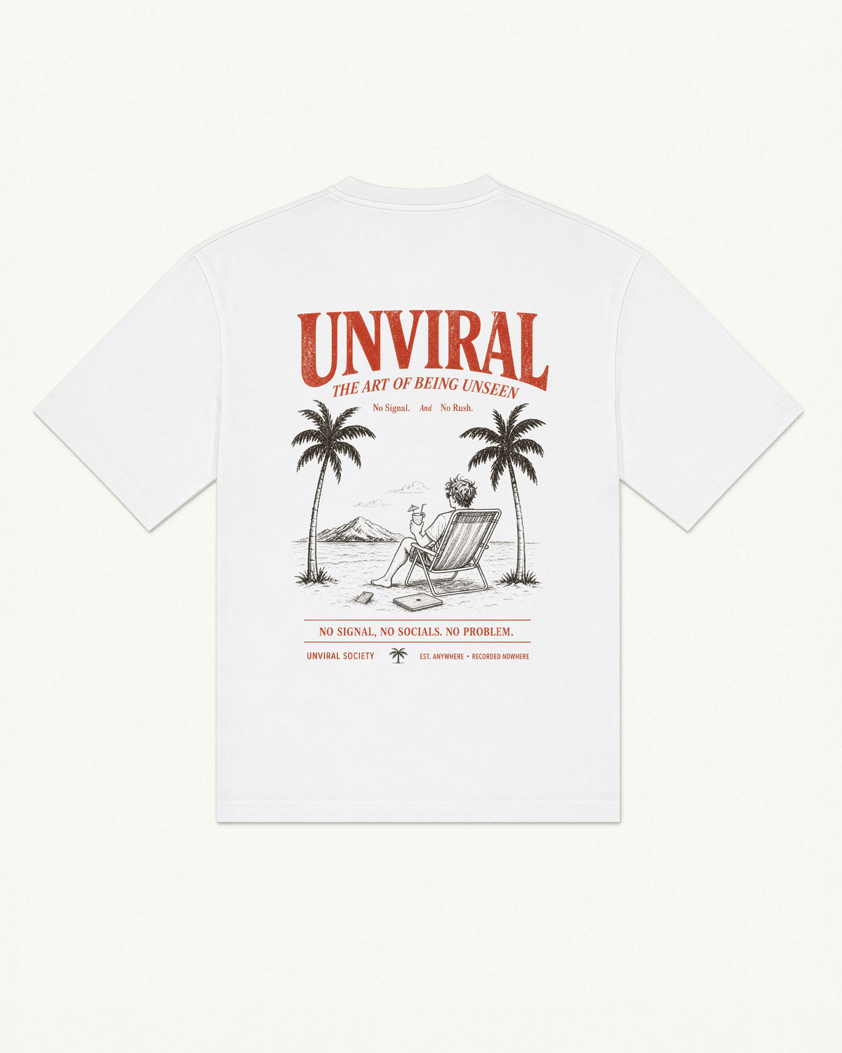 The Art of Being Unseen white oversized tee with palm tree illustration, back