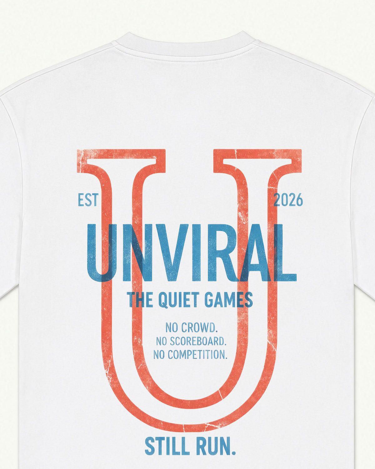 Still Run Unviral white oversized tee, varsity graphic detail