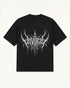 Rootbound UNVIRAL black oversized tee with thorned gothic logotype graphic, front
