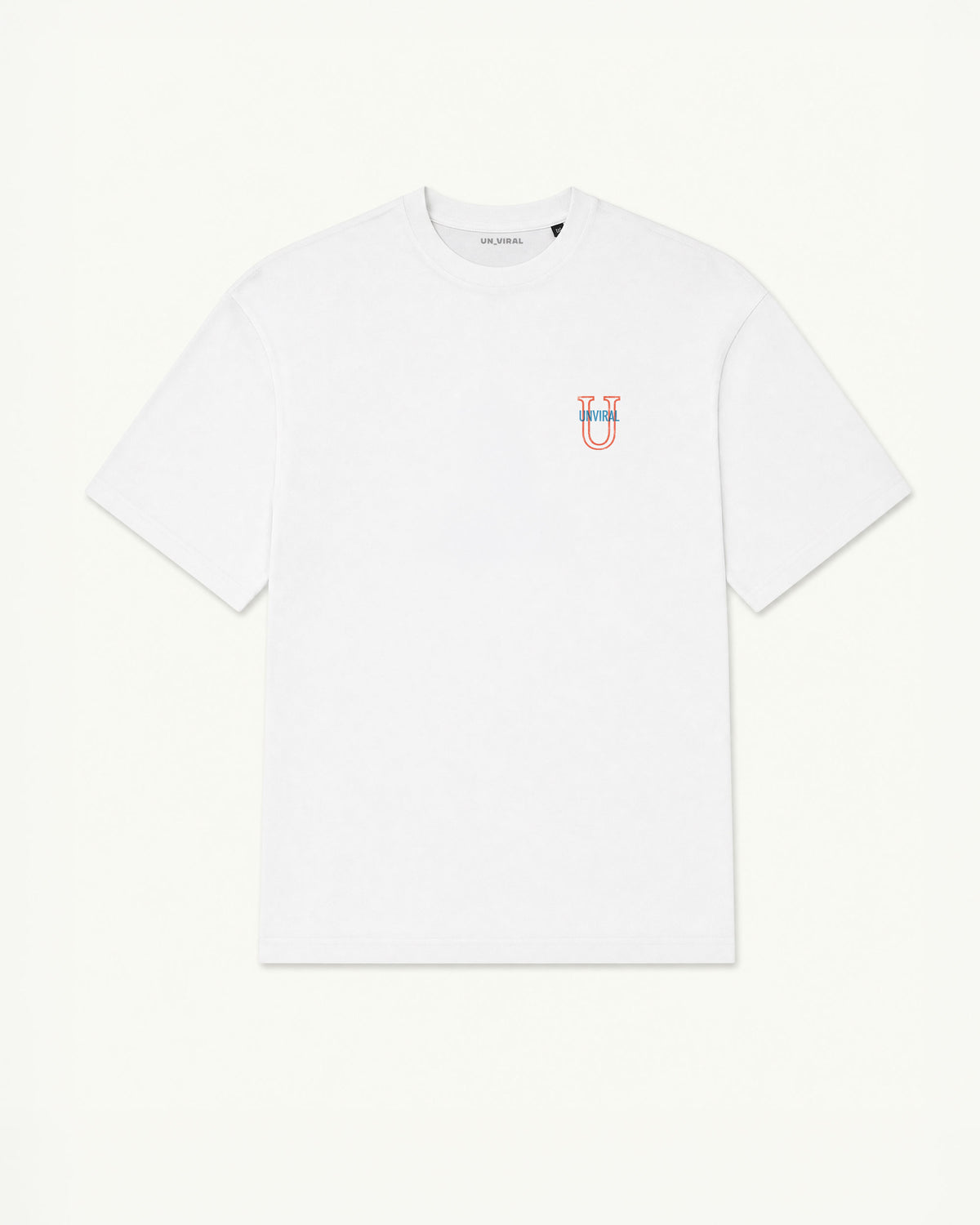 Still Run Unviral white oversized tee worn on model