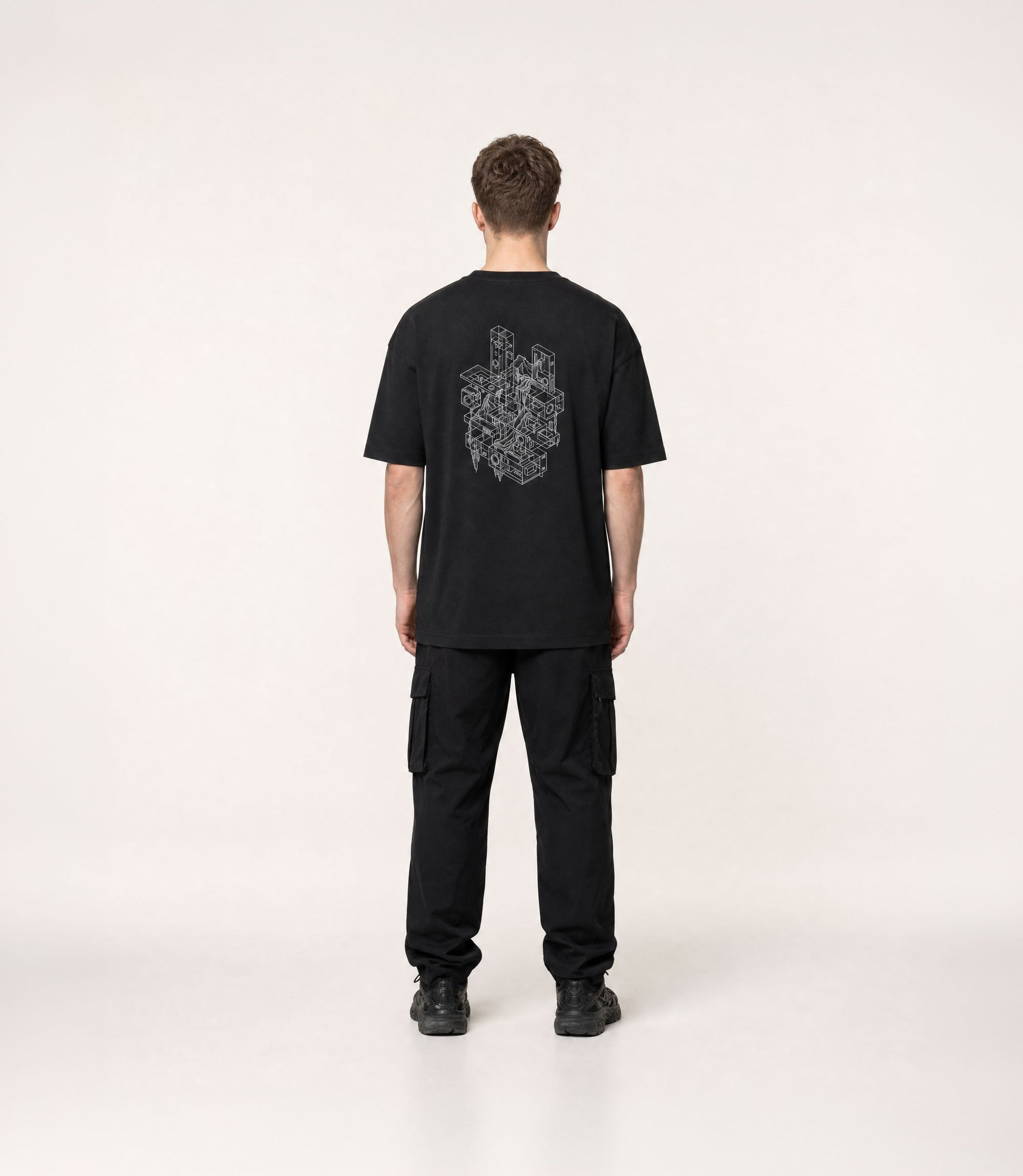 Null Construct black oversized tee — print detail