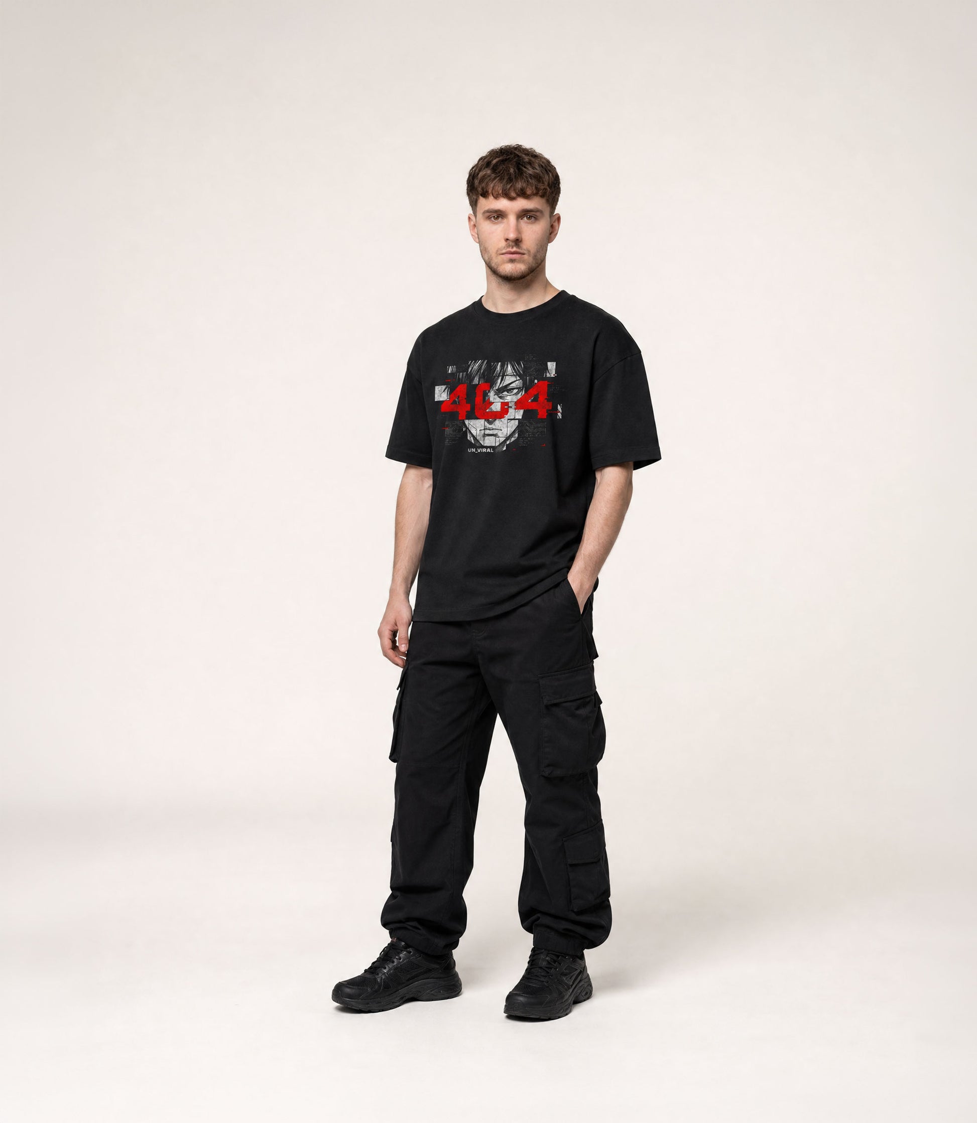 404 Frame black tee worn, oversized fit