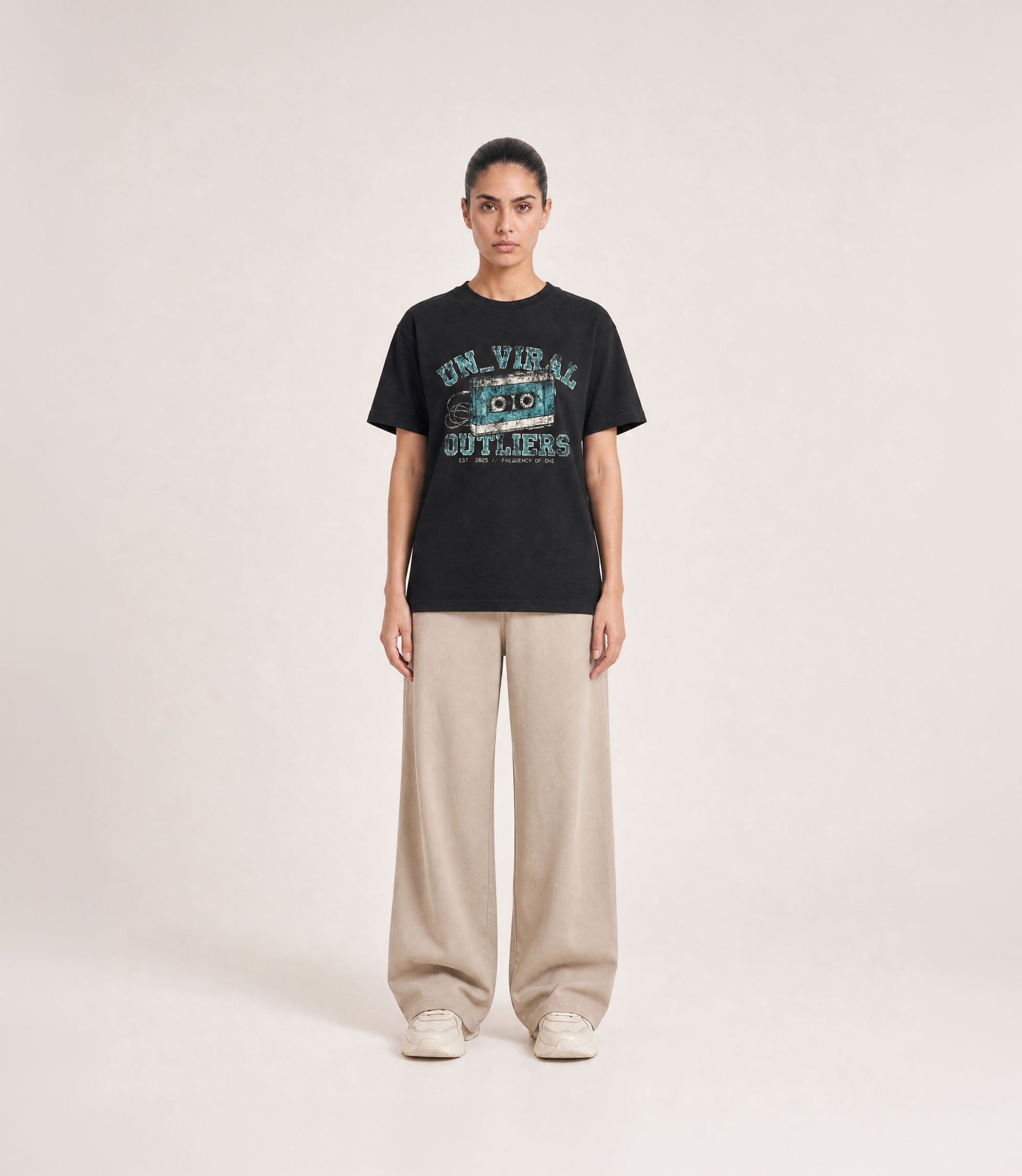 Side A washed black oversized tee — print detail